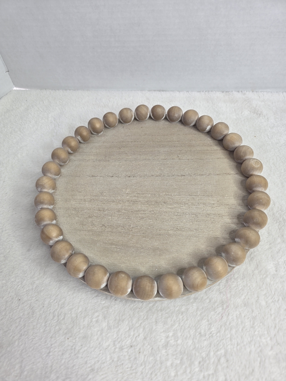Wood Bead Round Tray - Natural Beige